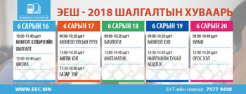2018 ОНЫ ЭЛСЭЛТИЙН ЕРӨНХИЙ ШАЛГАЛТЫН ХУВААРЬ