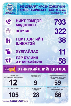 Цагдаагийн байгууллагад Ням гарагт гэр бүлийн хүчирхийллийн 58 дуудлага бүртгэгджээ