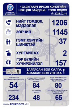 Сар шинийн өдрүүдэд улсын хэмжээнд 684 хүн эрүүлжүүлэгдэж, гэр бүлийн хүчирхийллийн 529 дуудлага бүртгэгджээ